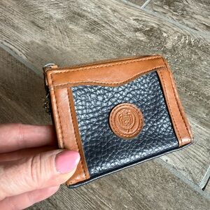 Vintage Leather Crest Key Case Wallet Navy Tan Coin Purse